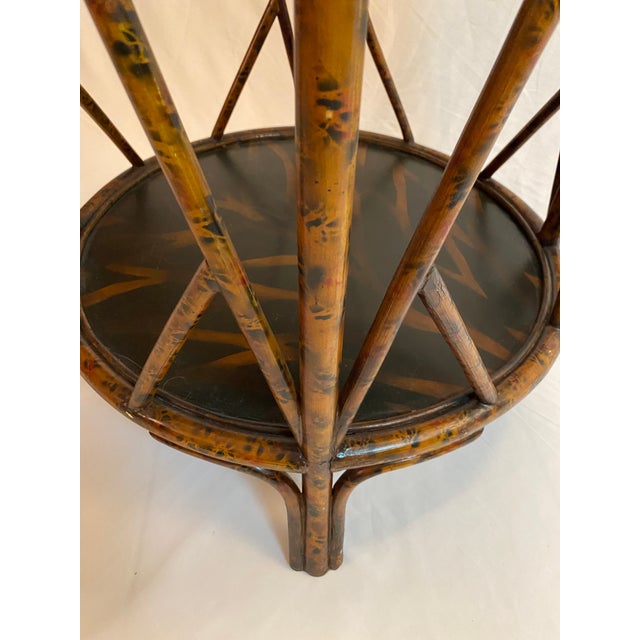 English Maitland-Smith Burnt Bamboo Two-Tier Side Table With Hand-Decorated Lacquer Top For Sale - Image 3 of 14