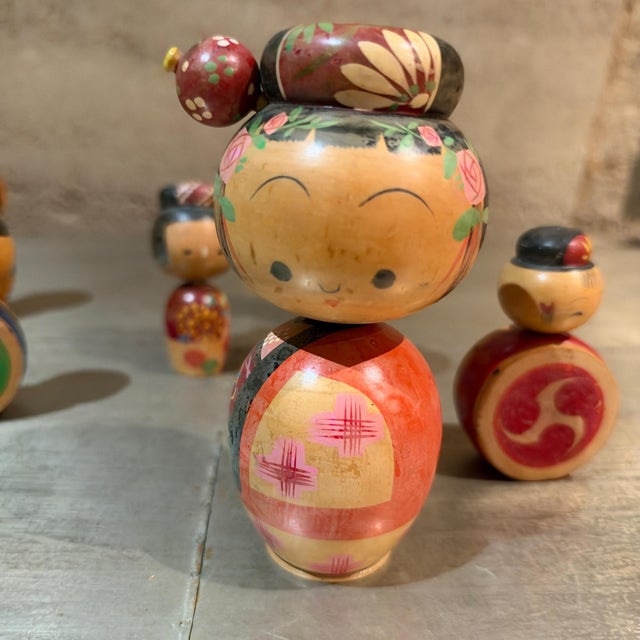 Group of Vintage Japanese Kokeshi Bobble Head Dolls Mid Century Japan For Sale - Image 14 of 17