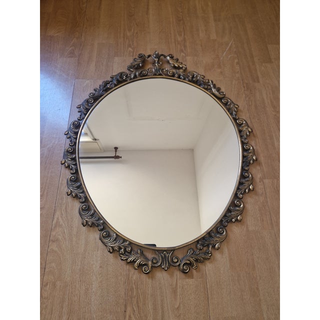 Baroque Oval Bronze Wall Mirror, 1960s For Sale - Image 4 of 17