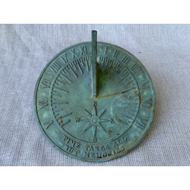 Vintage Bronze Verde Sun Dial Garden Ornament Roman Numerals For Sale - Image 9 of 13
