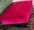 Custom Fuchsia Pink Velvet Cocktail Ottoman With Dark Wood Base & Bun Feet For Sale - Image 10 of 11