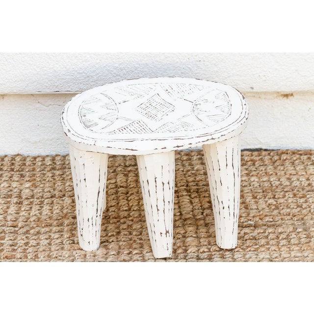 1950s Stonewashed White Wooden Nupe Stool For Sale - Image 5 of 7