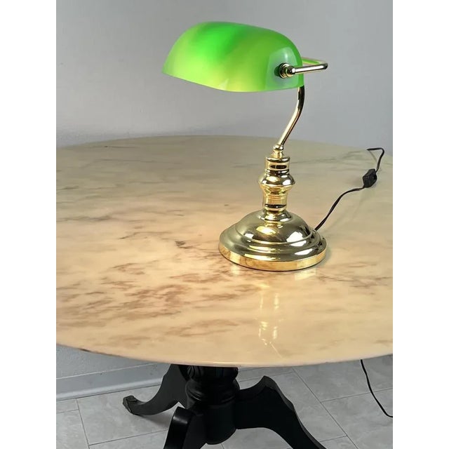 Forest Green Ministerial Lamp in Golden Metal and Colored Glass, Italy, 1980s For Sale - Image 8 of 10