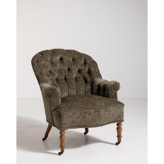 Olive Napoleon III Upholstered Armchair, Second Empire Style, France, Circa 1880 For Sale - Image 8 of 14