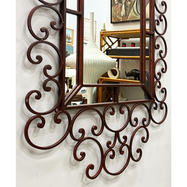 Monumental Ornate Vintage Scrolled Iron Wall Mirror For Sale - Image 4 of 8