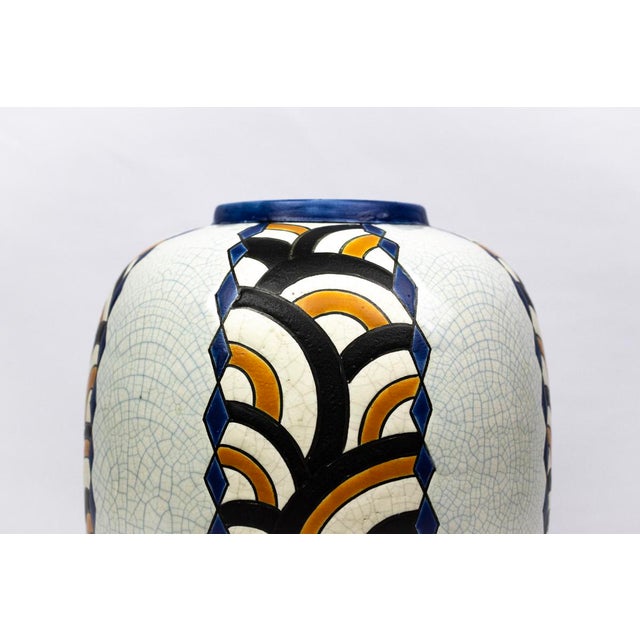 Art Deco Vase in Crackled Earthenware with Geometric Decor from Faïencerie de Nimy, Belgium, 1925-1935 For Sale - Image 3 of 13