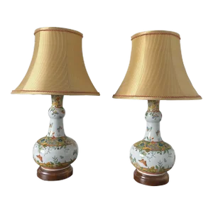 Mid 20th Century Table Lamps From Ceramic Vases With Butterflies - a Pair