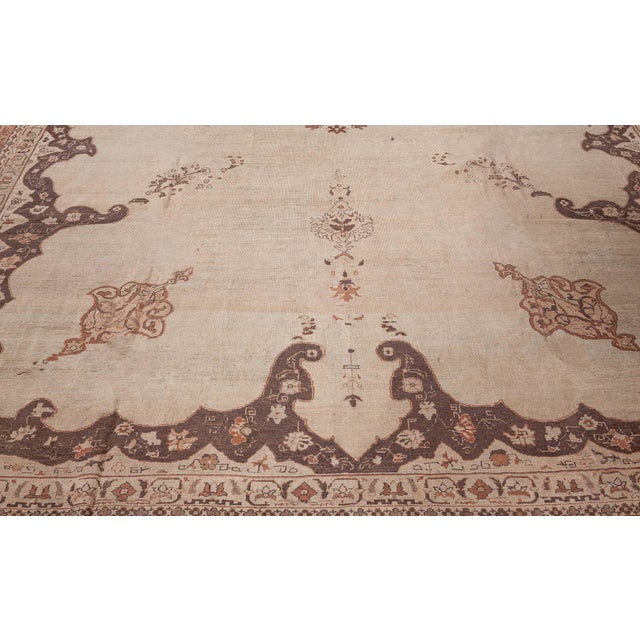 Textile Antique Indian Amritsar Handwoven Wool Camel and Brown Rug For Sale - Image 7 of 8
