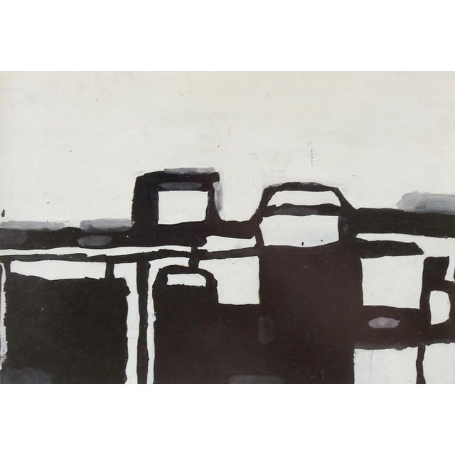 Abstract Vintage Mid Century Abstract Black & White Geometric Painting For Sale - Image 3 of 3