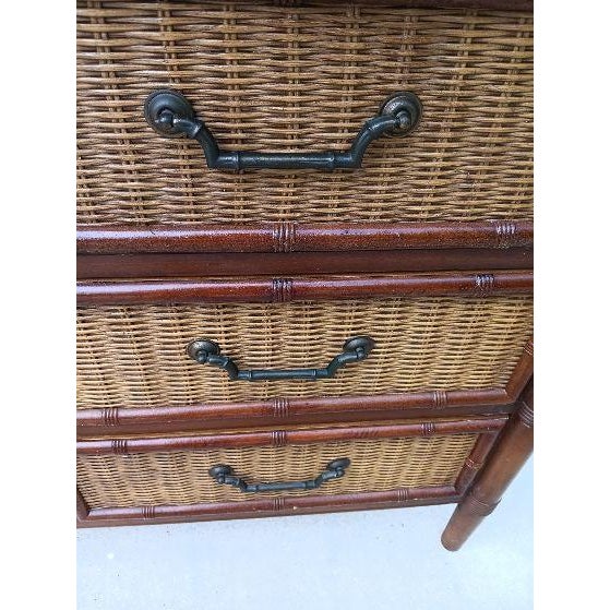 Brown 1980s Genuine Dixie 7 Drawer Dresser Faux Bamboo Rattan Wicker For Sale - Image 8 of 10