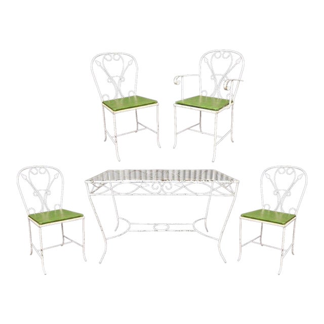 Vintage Salterini Wrought Iron Patio Dining Set Table 4 Chairs Art