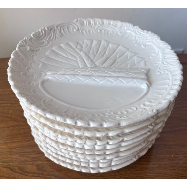 Vintage Creamware Italian Asparagus Plates-Ed Langbien-Set 9 For Sale - Image 4 of 9