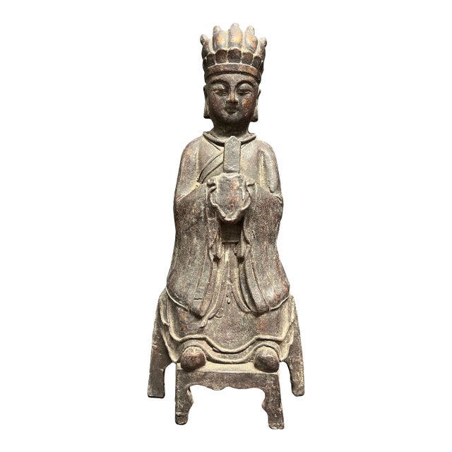 Antique Chinese Art Bronze Quan Ying Statue For Sale