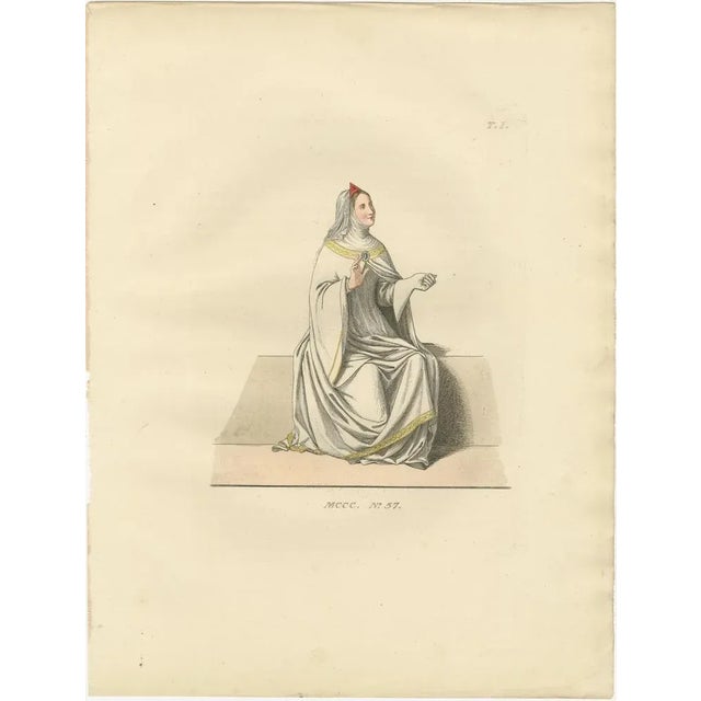 Cardinal, Commoner, and Florentine Noble Costume in 15th Century Italy, 1845, Paper, Set of 3 For Sale - Image 9 of 10