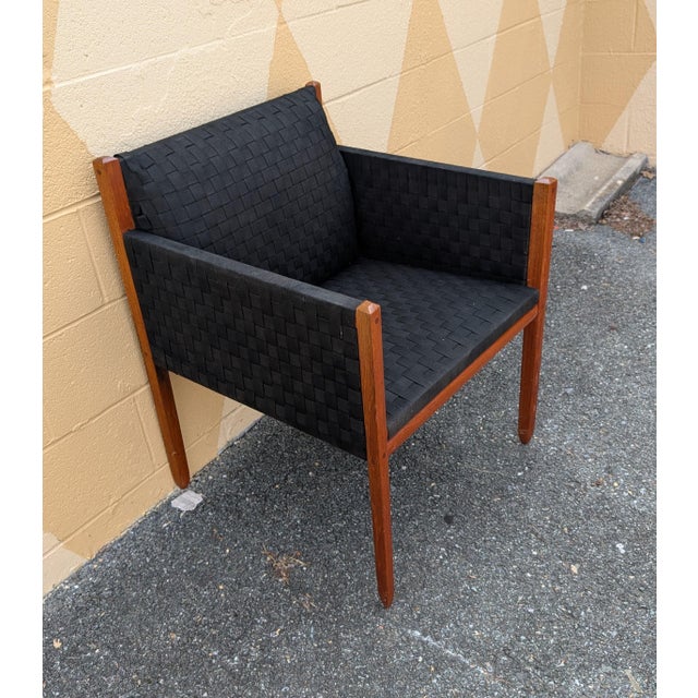Vintage Shaker Style Armchair With Hand-Woven Canvas Checkerboard Seat For Sale - Image 9 of 10