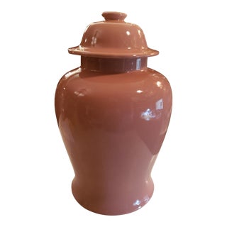 Vintage 1950s Hyalyn Pottery Tall Chunky Peach Vase With Lid For Sale