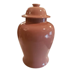 Vintage 1950s Hyalyn Pottery Tall Chunky Peach Vase With Lid