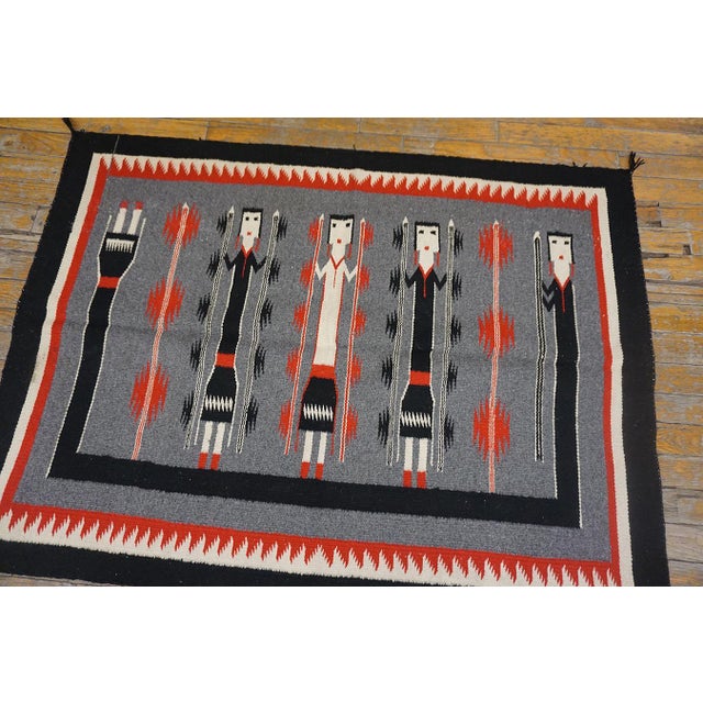 1940s Gray Tribal Geometric Vintage American Navajo Yei Rug 2'10" × 3'10" Flatweave Wool Carpet For Sale - Image 17 of 18
