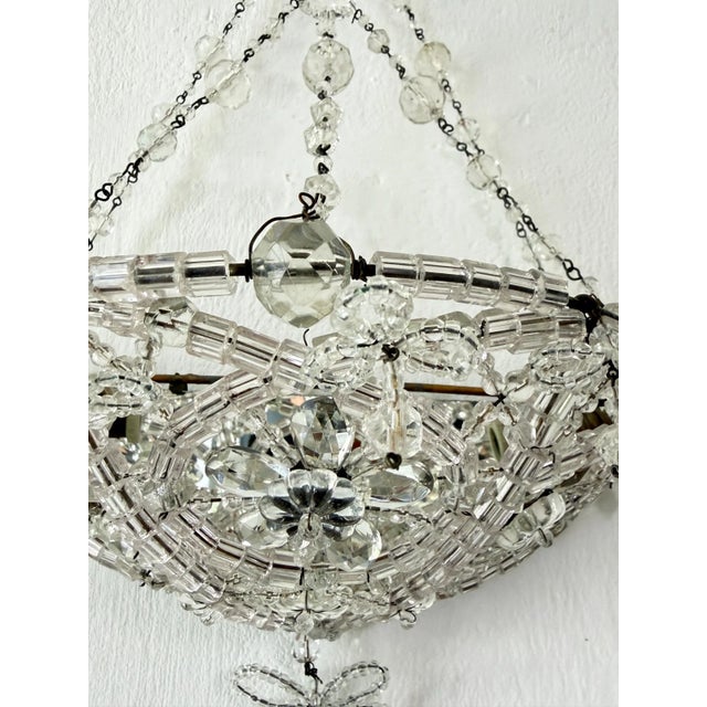 Italian Crystal Beaded Basket Mirrors Sconces, Circa 1920 Rare For Sale - Image 11 of 12