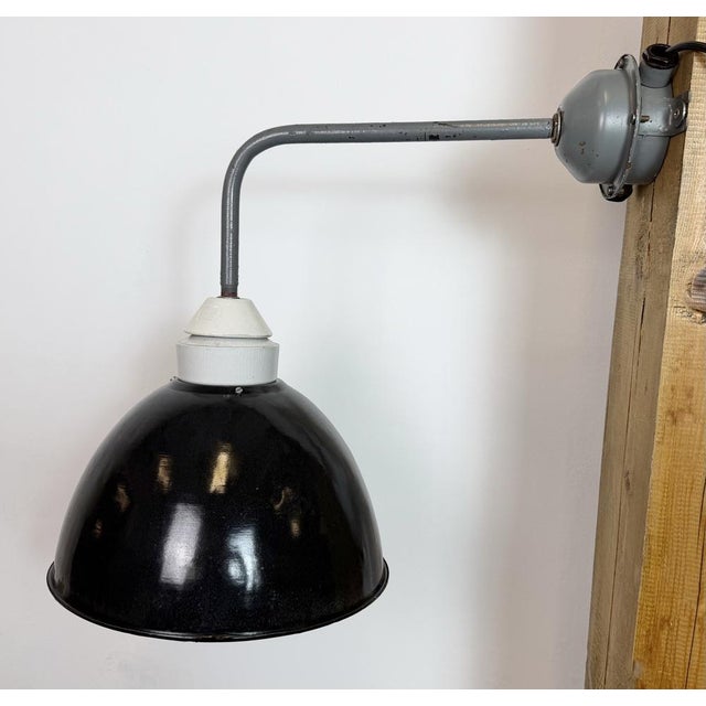 Industrial Factory Wall Lamp with Black Enamel Shade, 1960s For Sale - Image 6 of 16