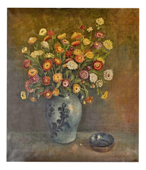 Still Life with Flowers, Oil Painting on Canvas, Framed