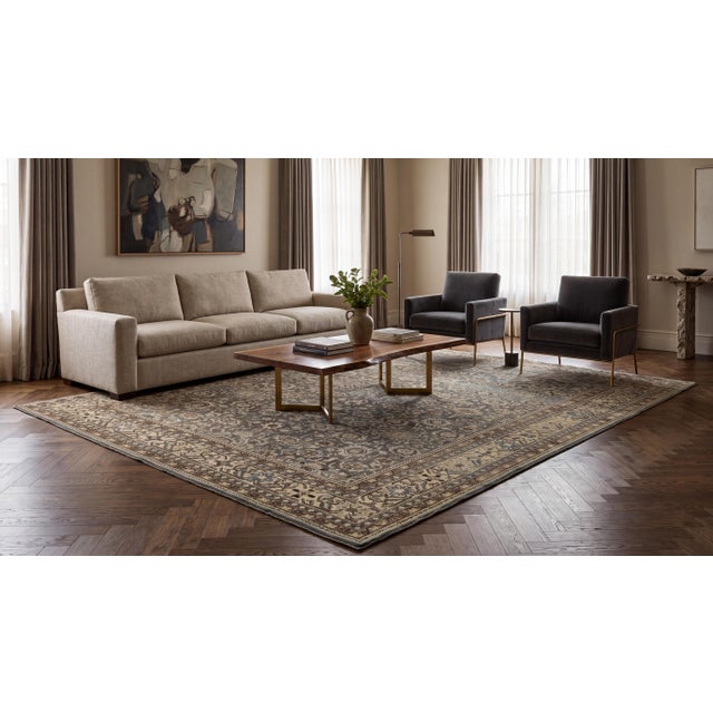 Elevate your living space with this exceptional Antique Malayer Wool Rug, featuring a sophisticated all-over botanical and...