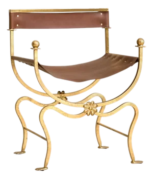 Italian Gold-Leaf + Leather Accent Chair, 1960s - 2 Available