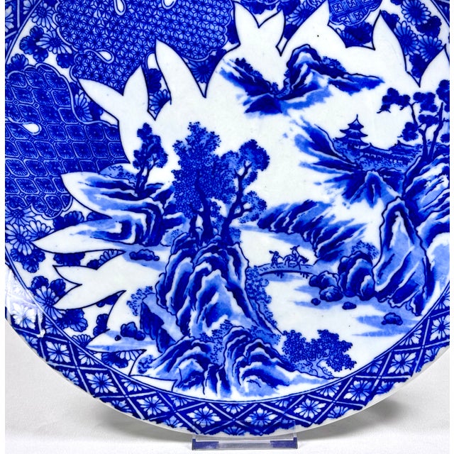Blue Antique Japanese Blue & White Porcelain Charger With Yamatoku Mark, Early 20th Century For Sale - Image 8 of 8