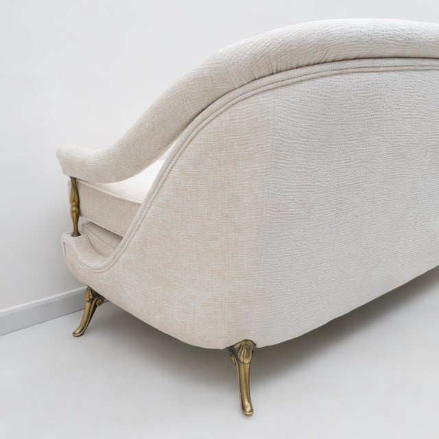 Metal Mid-Century French Art Deco Style Sofa with Brass Details, 1950s For Sale - Image 7 of 10