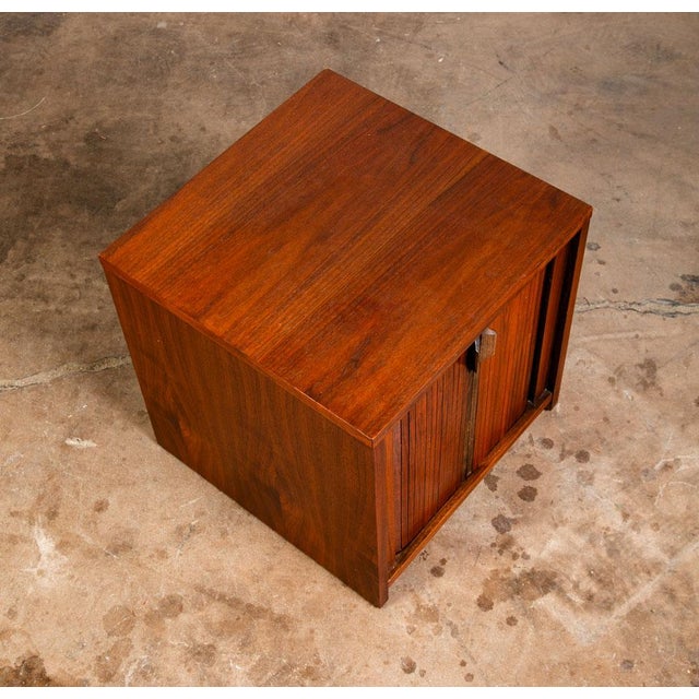 Brown Mid Century Modern Side Table Square End Tambour Door Walnut Wood Vintage For Sale - Image 8 of 8
