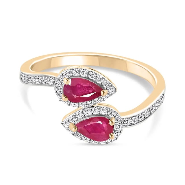Metal 18k Gold Ruby & Real Diamond Bypass Ring Size 5 For Sale - Image 7 of 12