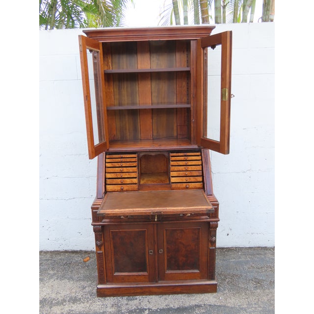 Late 1880s Victorian Eastlake Two Part Tall Secretary Desk 6372 For Sale - Image 16 of 18