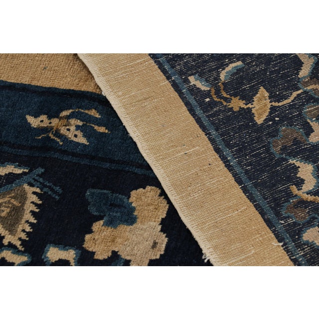 Beige Antique Chinese Peking Rug in Beige and Blue With Floral Patterns - Rug & Kilim For Sale - Image 8 of 8