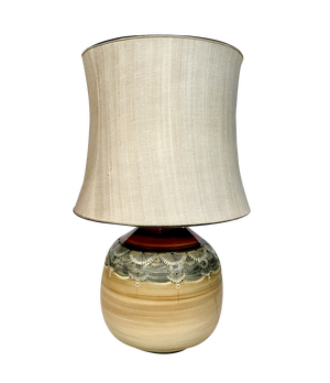 Large Handcrafted Glazed Ceramic Art Table Lamp with Wild Silk Lampshade, Germany, 1960s