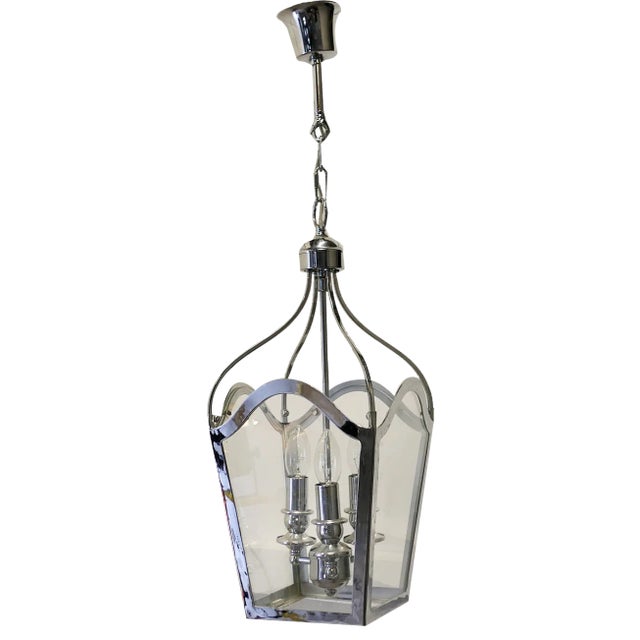 Large Art Deco Chrome and Glass Pendant, 1960s For Sale