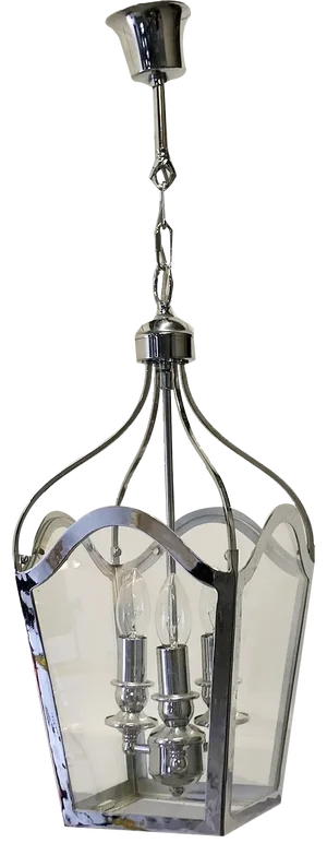 Large Art Deco Chrome and Glass Pendant, 1960s
