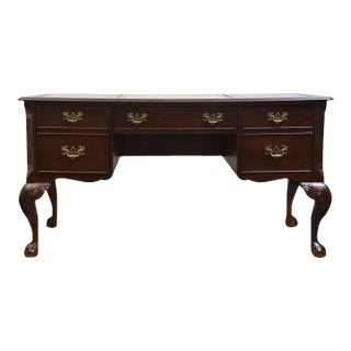 Sligh Furniture the Ellis Line Solid Mahogany Traditional Chippendale Style 58" Desk W. Tooled Leather Top For Sale