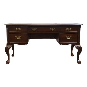 Sligh Furniture the Ellis Line Solid Mahogany Traditional Chippendale Style 58" Desk W. Tooled Leather Top