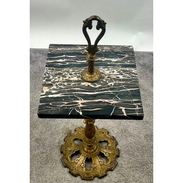 Stone Art Nouveau Marble Top and Brass Smoking or Side Table For Sale - Image 7 of 14