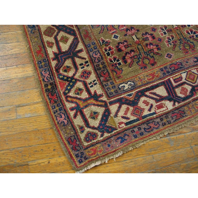 1870s Brown Geometric Tribal Antique W. Persian Kurdish Runner Rug 3'9" X 11'3" Handknotted Wool Carpet For Sale In New York - Image 6 of 6
