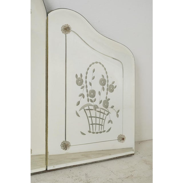 Vintage Traditional Etched Triptych Wall Mirror For Sale - Image 6 of 8