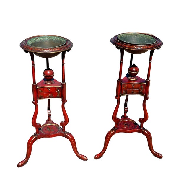 Mid-Century Modern 1950s Hollywood Regency Red Mahogany Georgian Wig Plant Stand W/ Drawers Dish, Pair For Sale - Image 3 of 10