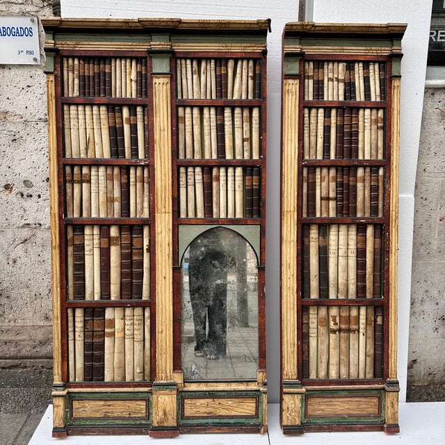 19th Century Trompe L'oeil Panels in Wood, Mirror and Leather, England, Set of 2 For Sale - Image 4 of 18