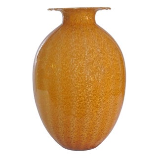 Vintage Italian Lancel Gold Murano Glass Vase For Sale