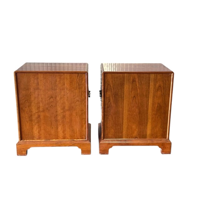 Stickley Chippendale Solid Cherry Three Drawer Nightstands With Original Brass Hardware, a Pair For Sale In Naples, FL - Image 6 of 12