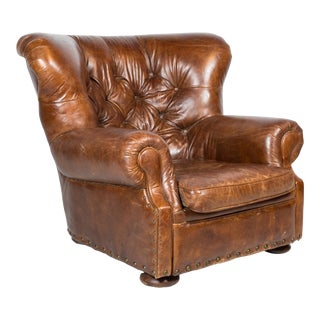 Restoration Hardware Churchill Cigar Leather Writer's Chair For Sale