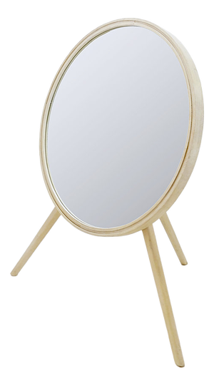 Round Tripod White-Washed Wood Floor Mirror