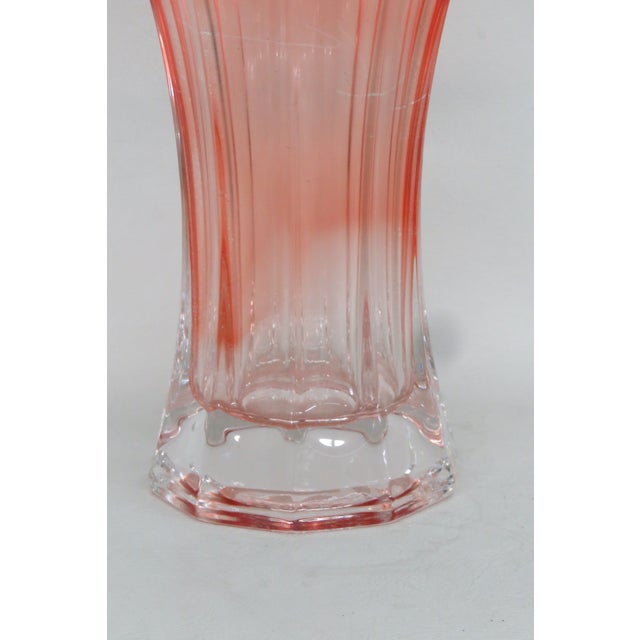 Glass Peach Pink Pressed Glass Vase Wide Opening 10 Panel Ribbed Design Vintage 4756b For Sale - Image 7 of 12