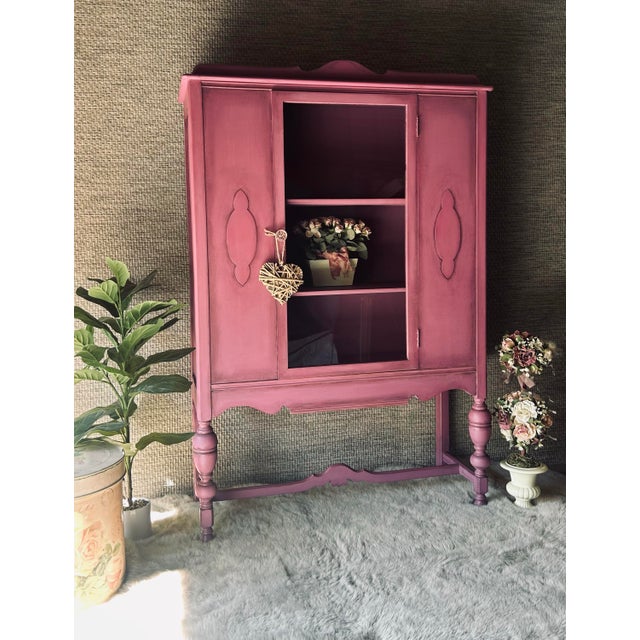 Pink Vintage Romantic Petite Hutch From the 1930s Custom Painted a Beautiful Dusty Pink For Sale - Image 8 of 11