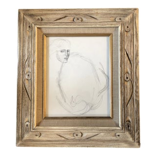 Original Vintage Abstract Charcoal Study Drawing Female Portrait Vintage Frame For Sale
